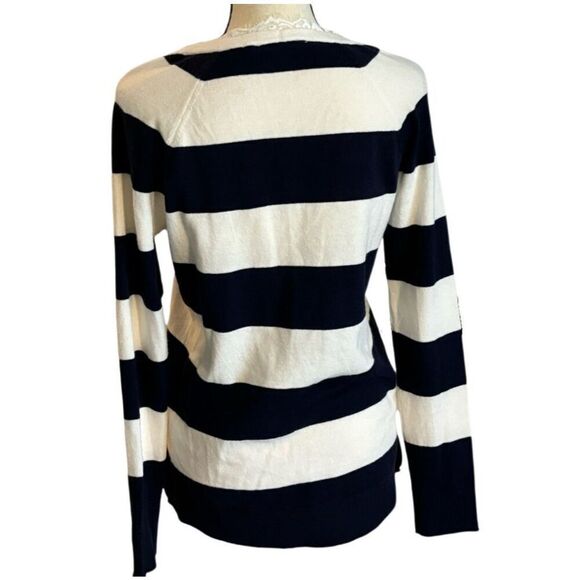 Boston Proper Striped Sweater With Lace Detail Sz S - Picture 2 of 3